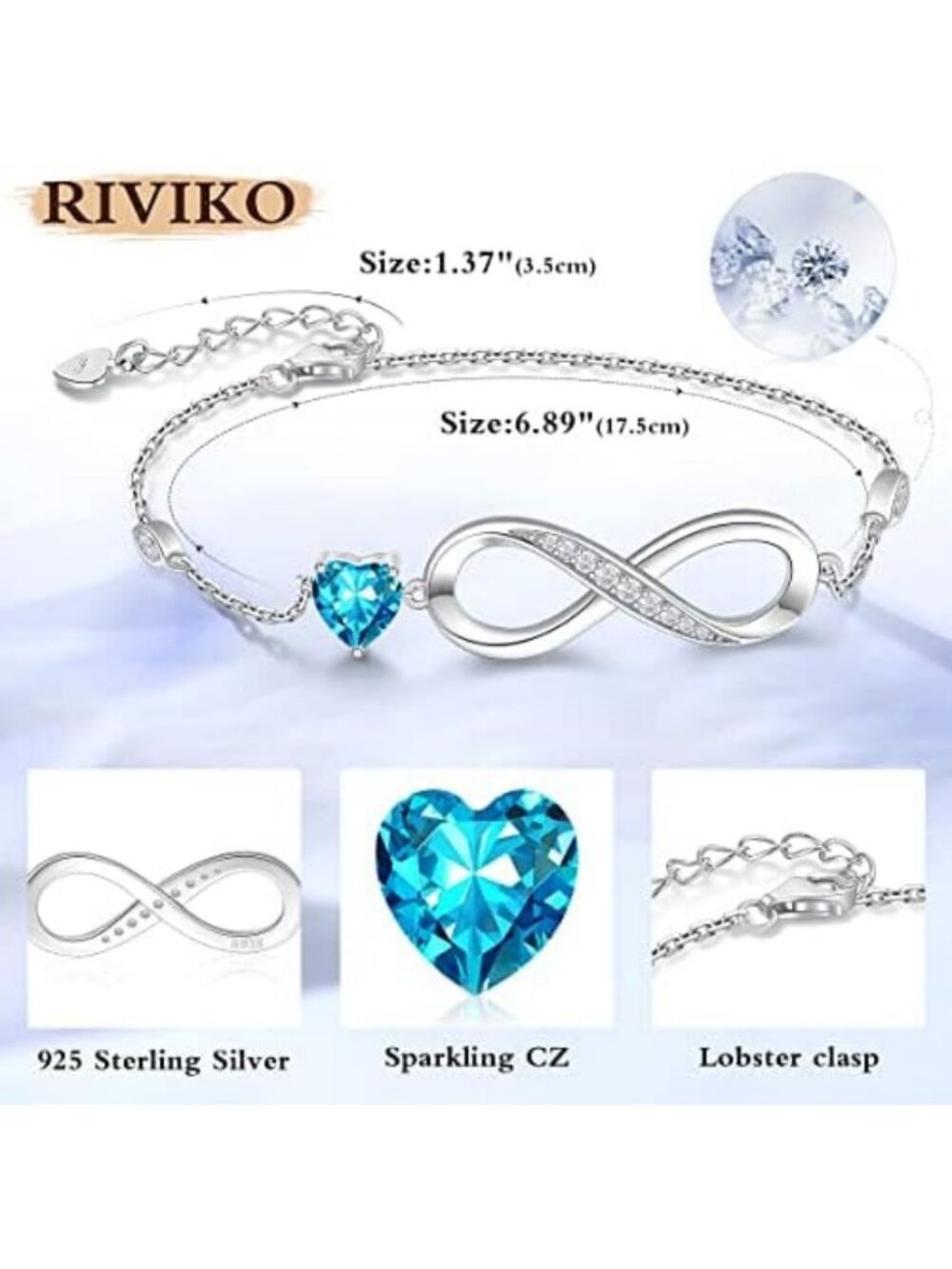Adjustable 925 Sterling Silver Infinity Love Heart Charm Bracelet for Women - Picture 5 of 6